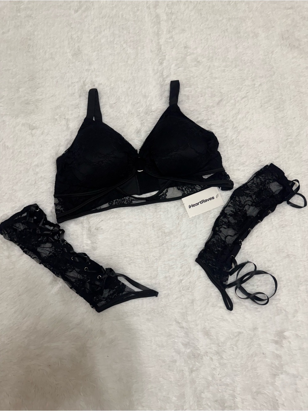 New 3x black lace bralette crop top arm sleeves goth lolita emo festival gothic